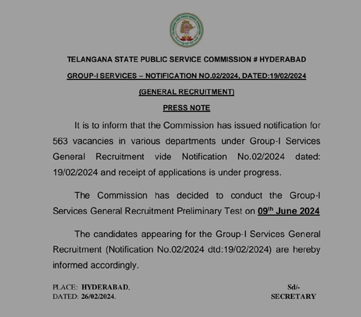 Tspsc Group 1″ జూన్ 9 న గ్రూప్ 1ప్రిలిమిన‌రీ ప‌రీక్ష