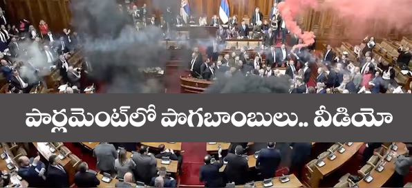 Serbian” పార్లమెంట్‌లో పొగ బాంబులు విసిరిన ప్ర‌తిప‌క్ష నాయ‌కులు.. వీడియో