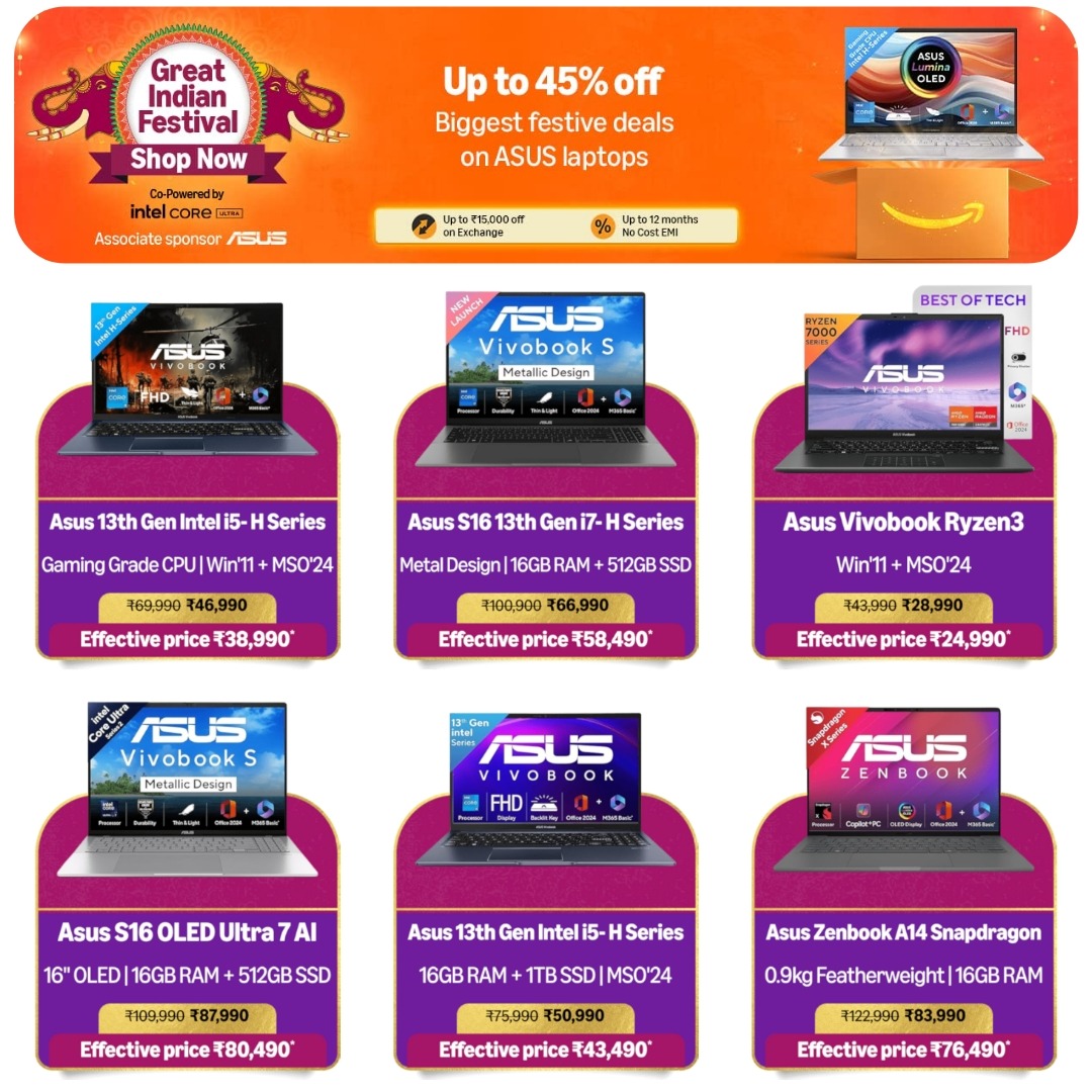 Great Indian Festival”   ASUS ల్యాప్‌టాప్‌లపై భారీ ఆఫర్లు – 45% వరకు తగ్గింపు!